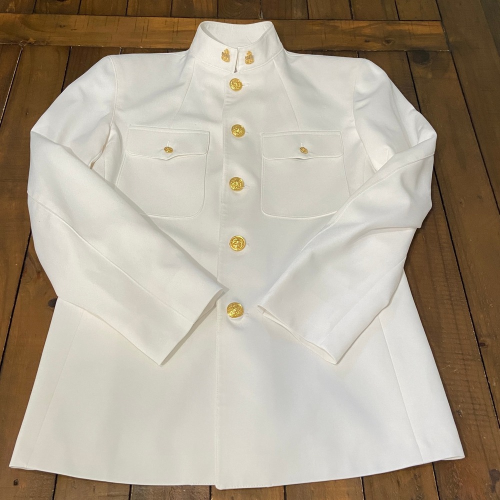 US Navy Officer Service Dress White Choker Jacket Flying Cross Mens 41R USA Made